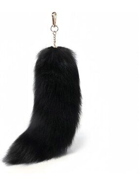 Women's Black Pendant Cosplay Costume Halloween Furry Tails Keychain Handbag